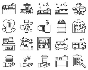 Homeless vector icon set 4, line style