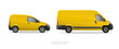 © VRTX - Realistic vector yellow delivery van car template on white background. Yellow corporate van for corporate branding design. Delivery service vehicle