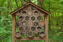 Insect Hotel On Oberleiser Berg In Oberleis, Lower Austria, Austria, Europe - Sign:"Insect Hotel - Nature Park School"

