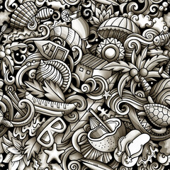 Wall Mural - Cartoon doodles Seychelles seamless pattern.