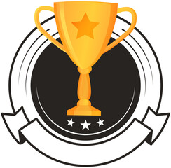 Wall Mural - golden trophy cup badge isolated on white. vector illustration of prize with two grips. glossy award