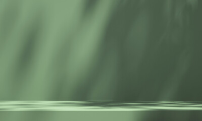 3d green product podium display with green background and tree shadow,summer product mockup backgrou