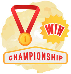 Wall Mural - gold medal on red ribbon conceptual of award for victory winning first placement, winner symbol achi