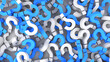 Blue and white question marks background, FAQ Concept. 3D Rendering