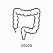 Colon flat line icon. Vector outline illustration of gut. Black thin linear pictogram for internal gastrointestinal organ