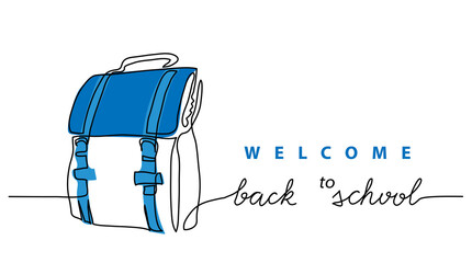 Sticker - Back to school simple vector schoolbag banner, poster, background. One continuous line drawing with lettering back to school