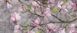 magnolia branch on a textured background, pastel colors and black accents, photo wallpaper in a room or home interior