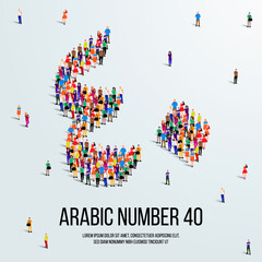 Wall Mural - large group of people form to create the number 40 or Forty in Arabic. People font or Number. Vector illustration of Arabic number 40.