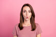 © deagreez - Photo of young woman amazed shocked omg wow reaction news fake novelty isolated over pink color background