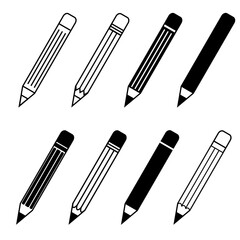 vector set of pencil icon illustrations with various types