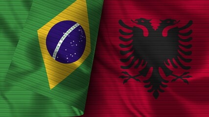 Albania and Brazil Realistic Flag – Fabric Texture Illustration