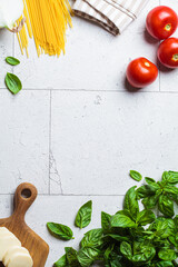 Wall Mural - Italian food concept. Ingredients for cooking healthy food background, copy space.