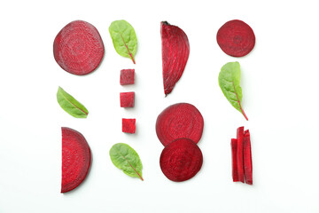 Wall Mural - Chopped ripe red beet on white background