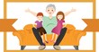 © vectorfusionart - Composition of family sitting on couch on white background