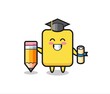 yellow card illustration cartoon is graduation with a giant pencil