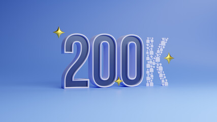 Wall Mural - 200k followers celebration Social media achievement poster. Template for social networks, blogs. Social media celebration banner with blue background. 200k online community fans.