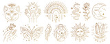 Fototapeta Boho - Set of magic boho symbols. Collection of gypsy sacred elements and sign in modern boho style. Golden minimal line art.