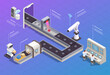 Isometric Flowchart With Smart Industry Robots Machines Packing Products Plant