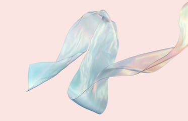 Poster - Beauty fashion smooth elegant flying holographic glossy cloth. Abstract 3d art background.