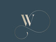 Letter W logo.Calligraphic signature icon.Decorative swirl lettering sign isolated on dark background.Alphabet initial.Elegant, luxury, wedding, beauty, spa style.Gold color.