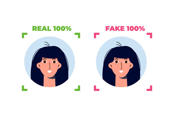 Deepfake, Deep face technology concept.  Vector illustration.