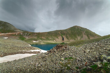 Poster - alpine lake Shobaidak in the Mukhinsky gorge of the Teberda nature reserve