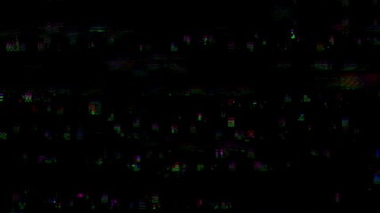 Wall Mural - horizontal distortion of broken video image on black background, vhs effect, glitch digital color pi