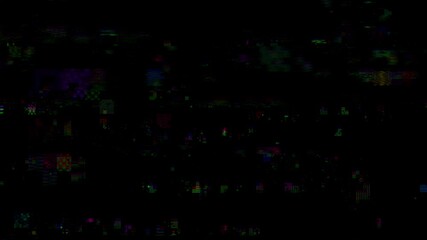 Wall Mural - horizontal distortion of broken video image on black background, vhs effect, glitch digital color pi