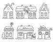 Set of Christmas gingerbread houses. Contour illustration on a white background.