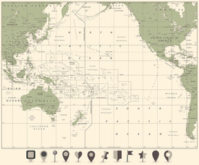  Pacific Ocean Map and flat map icons
