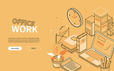 Wall Mural - Office work - line design style isometric web banner