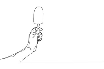 Wall Mural - Continuous one line of hand holding ice cream  in silhouette on a white background. Linear stylized.Minimalist.