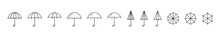 Umbrella Icon. Umbrella Line Icon Collection. Parasol Black Vector Weather Signs. Stock Vector