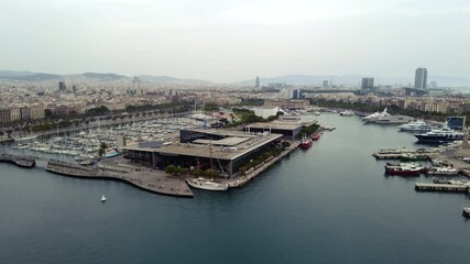 Canvas Print - Port and sea of Barcelona, Spain