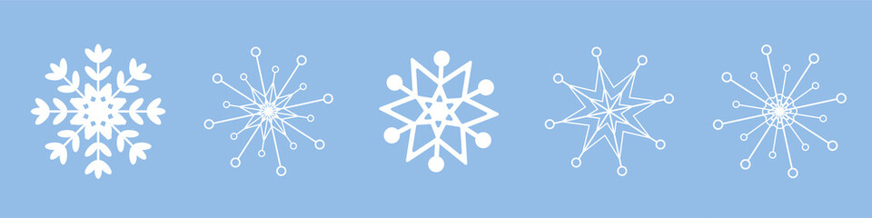 Wall Mural - snowflake set in different shapes and forms on isolated background. frost winter background. christm