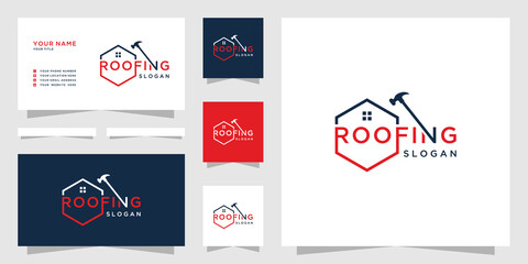 Wall Mural - Home roofing logo and business card template