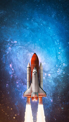 Leinwandbilder - Spaceship in deep space. Starry sky and blue galactics. View on space shuttle and milky way. Elements of this image furnished by NASA