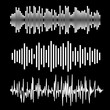 © Dvarg - Abstract Music Waves Set. Monocolor Audio Soundtrack, Musical Vibrations. Radio Wave Icons. Music Frequency on Black Background