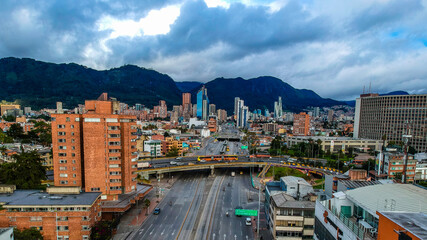 Aerial view of the skyline of Bogota Colombia