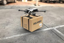 Delivery Drone, Autonomous Delivery Robot, Business Air Transportation Concept