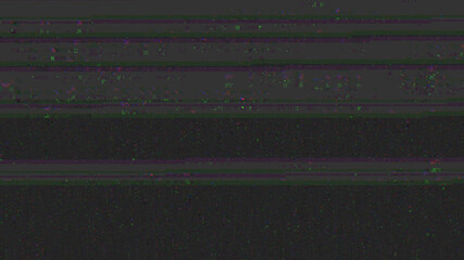 Wall Mural - horizontal distortion of broken video image on black background, vhs effect, glitch digital color pi