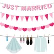 just married, letters hanging on line