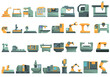 Cnc machine icons set cartoon vector. Mill controller. Industrial tool