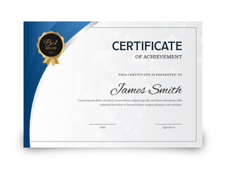 Canvas Print - Certificate Of Achievement Award Template In Blue And Gray Color.