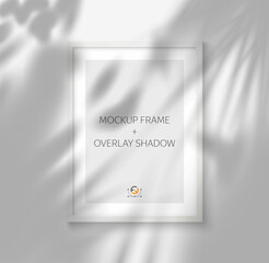 Wall Mural - realistic white picture frame with overlay tropical shadow from the window. vector illustration eps1
