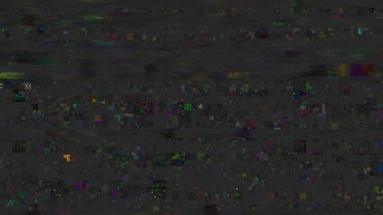 Wall Mural - horizontal distortion of broken video image on black background, vhs effect, glitch digital color pi