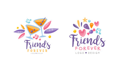 Wall Mural - Friends Forever Logo Design Set, Friendship Day Badges Hand Drawn Vector Illustration