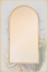 Wall Mural - arch gold frame on daisy patterned background template vector