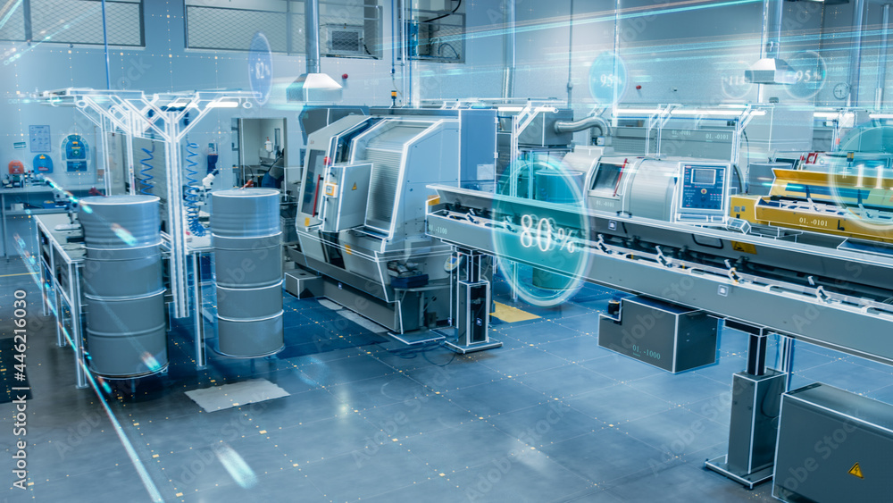 Future Tech Factory Futuristic Concept: Factory Digitalization with Information Showing ...
