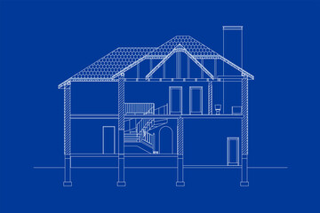 Wall Mural - Architectural modern background. Cross-section suburban house. Vector blueprint for your design.